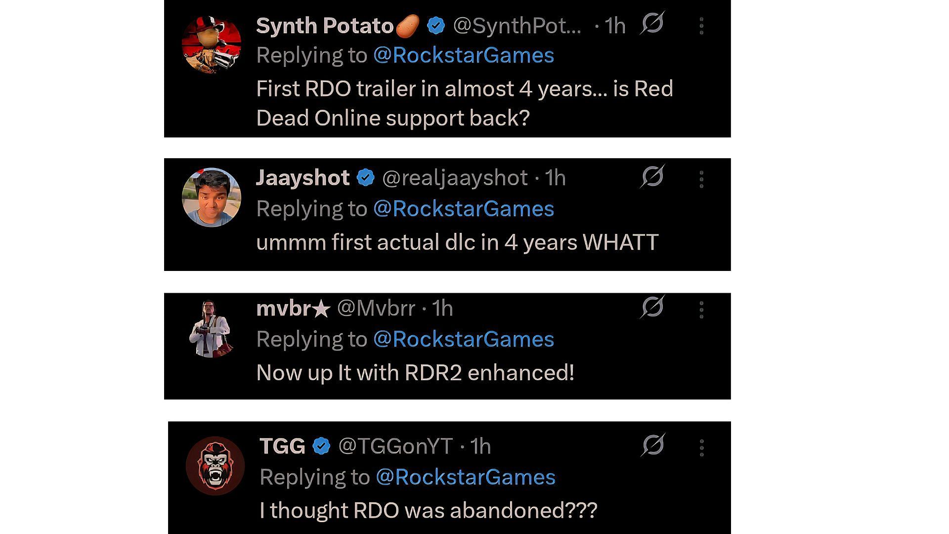 A collage of few comments on Rockstar Games post (Image via X)